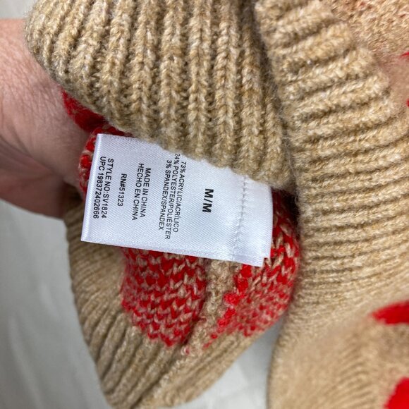 NWT Vince Camuto Crew Neck Sweater Heart Red Tan Size Medium $79 Long Sleeve - Picture 7 of 7